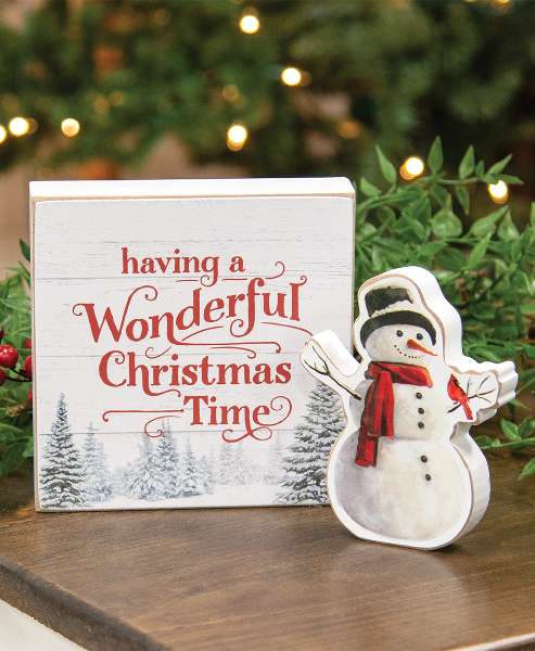 Picture of Wonderful Christmas Time Box Sign & Snowman Sitter, 2/Set