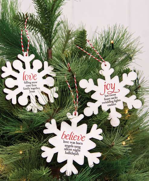 Picture of Believe, Joy, Love Snowflake Ornament, 3 Asstd.