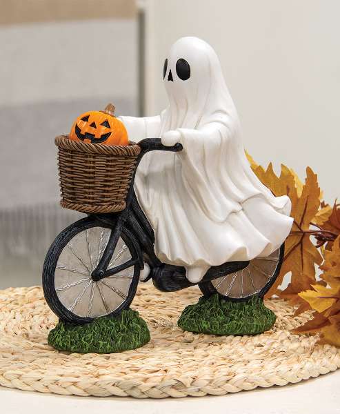 Picture of Resin Ghost Riding a Bike w/Jack in Basket Figurine