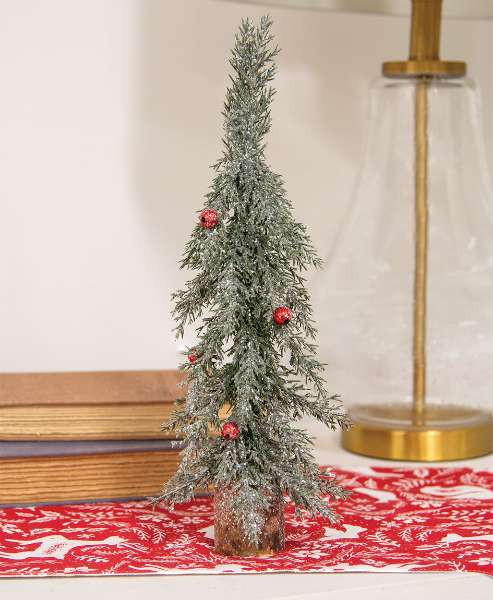 Picture of Winter Frost Pine Tree w/Red Baubles, 13.5"H