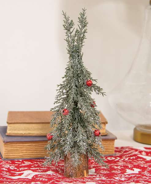 Picture of Winter Frost Pine Tree w/Red Baubles, 12"H