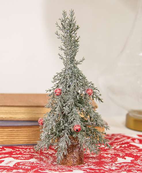 Picture of Winter Frost Pine Tree w/Red Baubles, 10"H