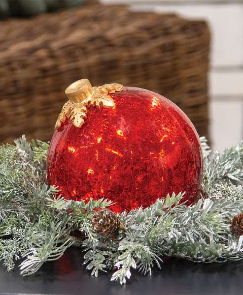 Picture of Crackled Red Glass LED Timer Bulb Ornament