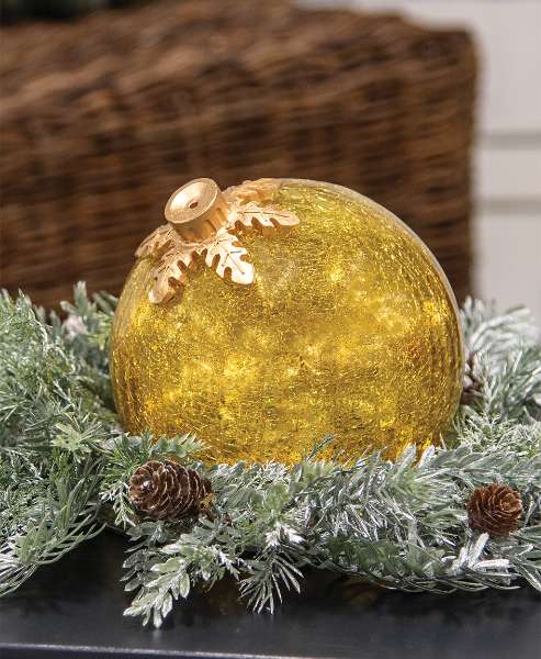 Picture of Crackled Gold Glass LED Timer Bulb Ornament