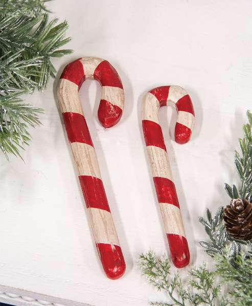 Picture of Carved Wood Antiqued Candy Canes, 5.75" & 4.5"H, 2/Set 