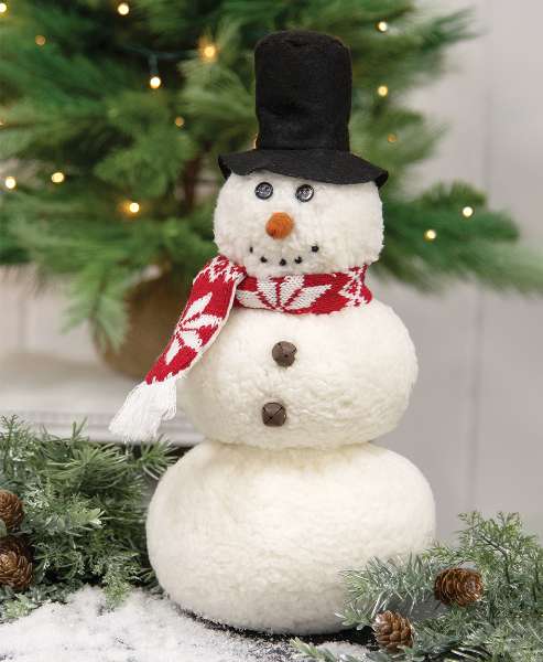 Picture of White Sherpa Snowman w/Top Hat & Snowflake Scarf, 14"H