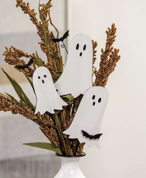 Picture of Wooden Ghost & Bat Plant Pokes, 3/Set