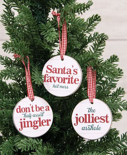 Picture of Half-Assed Jingler Round Ornament w/Ribbon, 3 Asstd.