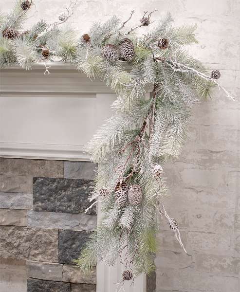 Picture of Snowy Bristle Pine & Boughs Garland, 6 ft