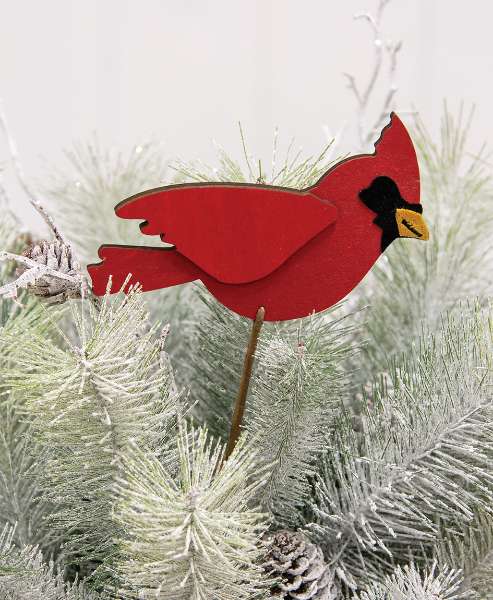 Picture of Layered Wooden Right Facing Cardinal Plant Poke, 14"H