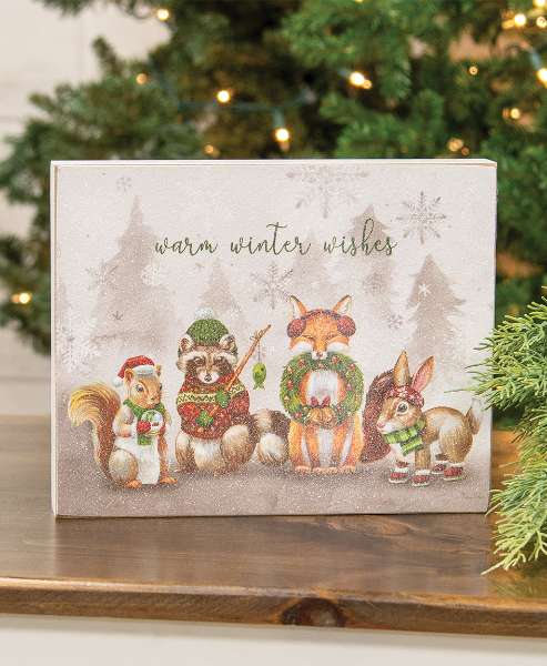 Picture of Warm Winter Wishes Frosty Woodland Friends Box Sign