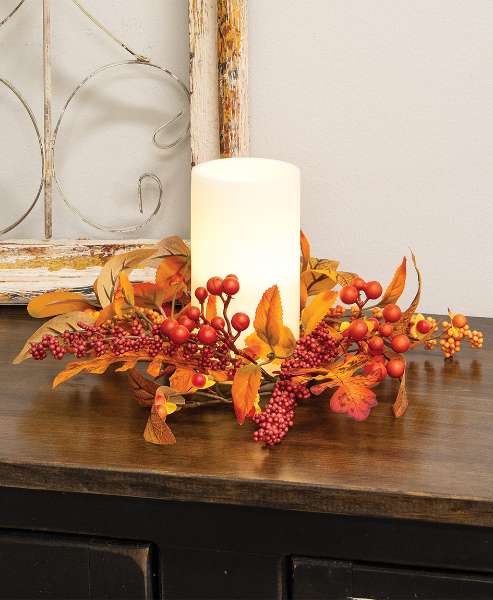 Picture of Bittersweet Berries & Fall Leaves Candle Ring, 3.5"