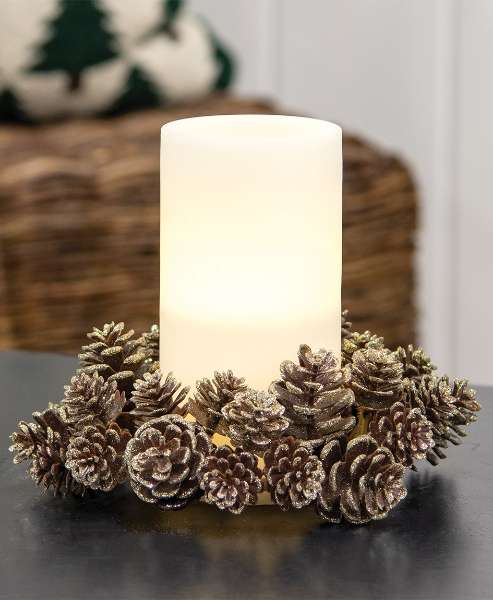 Picture of Champagne Frosted Pinecones Candle Ring, 3"