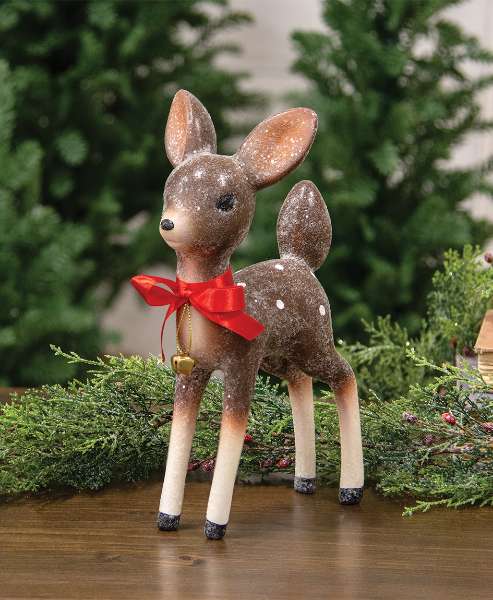 Picture of Icy Frosted Resin Baby Deer w/Bow & Jingle Bell 