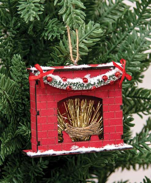 Picture of Snowy Winter Wooden Fireplace Ornament