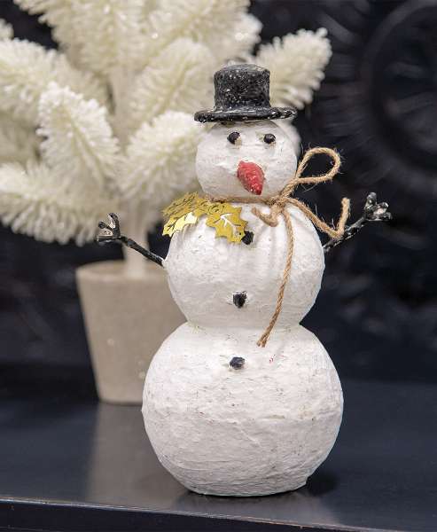 Picture of Distressed Metal Crafty Snowman w/Gold Holly Leaves