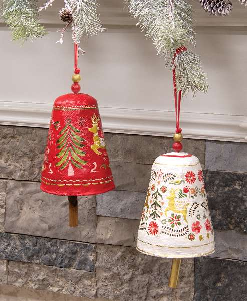 Picture of Yuletide Greetings Papier Mache Bell Hanger, 2 Asstd.