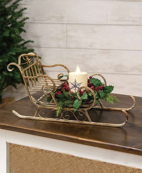 Picture of Distressed Gold Finish Scrolled Sleigh