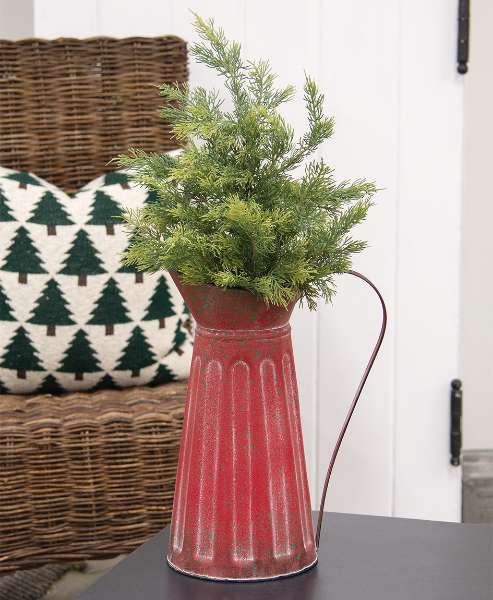 Picture of Green Splattered Red Ribbed Metal Water Pitcher