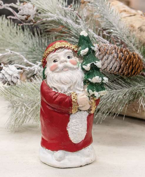 Picture of Distressed Cement Retro Santa with Christmas Tree Figure