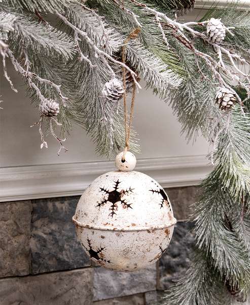 Picture of Gleaming Distressed White Metal Snowflake Jingle Bell, 5" x 7.25"