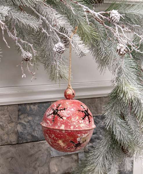 Picture of Gleaming Distressed Red Metal Snowflake Jingle Bell, 5" x 7.25"