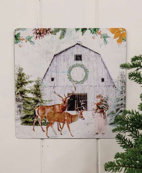 Picture of Winter Barn Scene Metal Sign