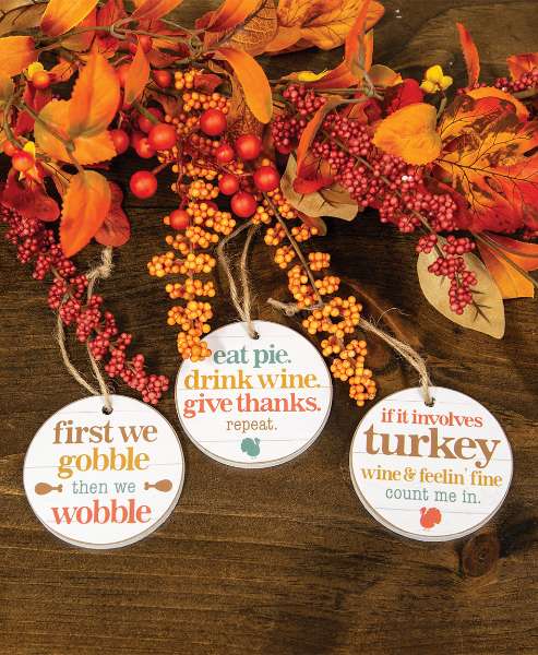 Picture of Gobble Wobble Wooden Wine Tag, 3 Asstd.