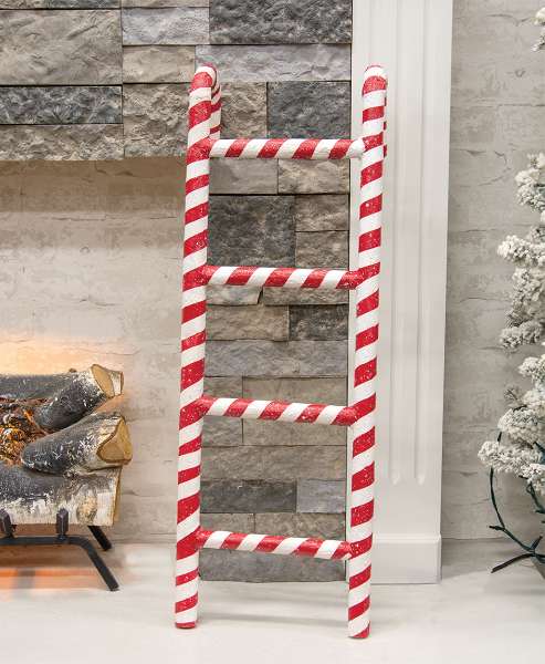 Picture of Distressed Wooden Candy Cane Stripe Ladder, 29"H