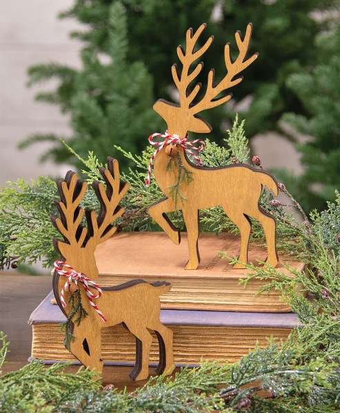 Picture of Natural Wooden Deer Cutout Sitters, 2/Set