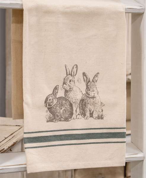 Picture of Baby Bunny Trio Slate Feed Sack Stripe Dish Towel