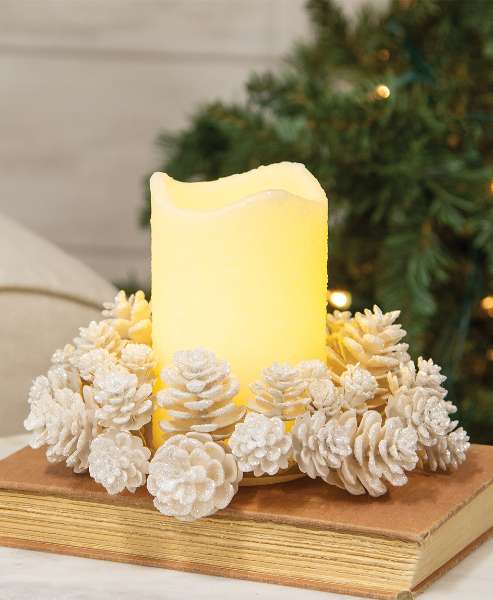 Picture of Yuletide Frosted Pinecones Candle Ring, 3"