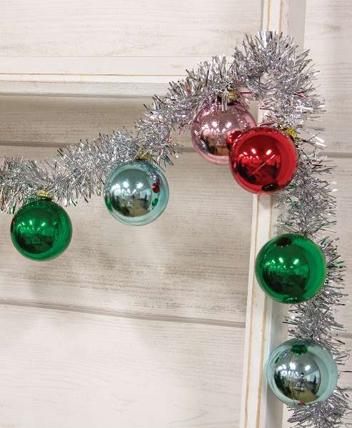 Picture of Platinum Tinsel & Bauble Garland, 4 ft