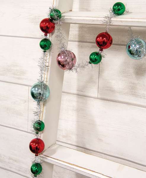 Picture of Platinum Tinsel & Bauble Garland, 6 ft