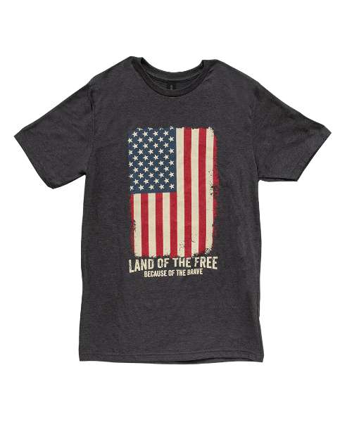 Picture of Land of the Free Distressed Flag T-Shirt, XXL - Heather Dark Gray